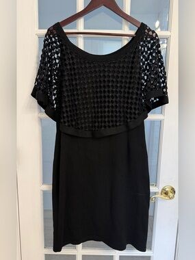 ELANA COLLECTION Women's Black Knit Caplet Popover Sleeveless Knee Length Dress